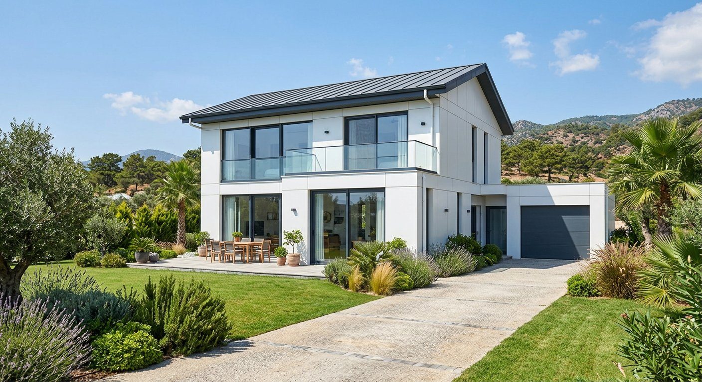 Beyaz iki katlı modern prefabrik villa