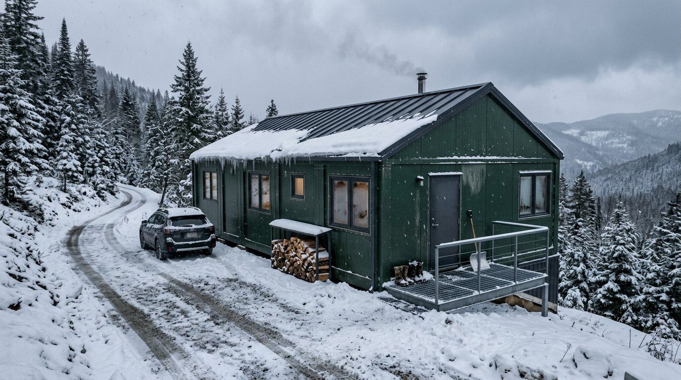 Karli Yamacta Koyu Yesil Metal Prefabrik Villa