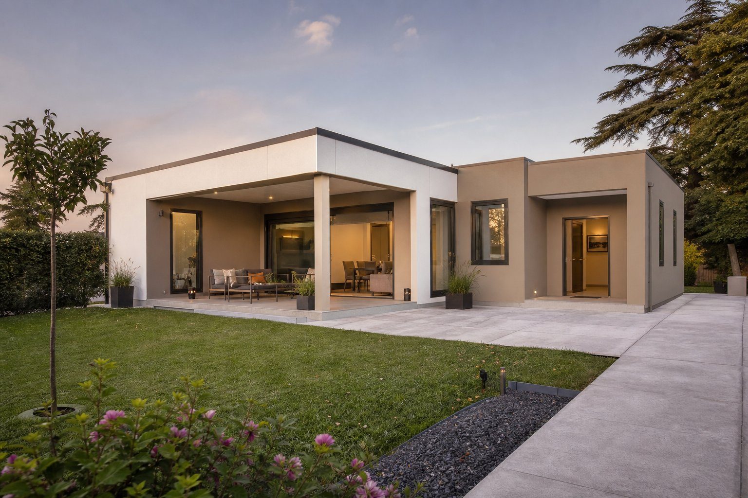 Modern gri çelik villa geniş teras